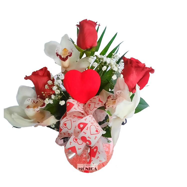 Pecera con Rosas y Orqu&iacute;deas.