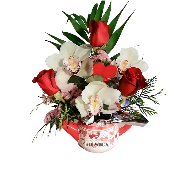 Regadera con rosas y orqu&iacute;dea