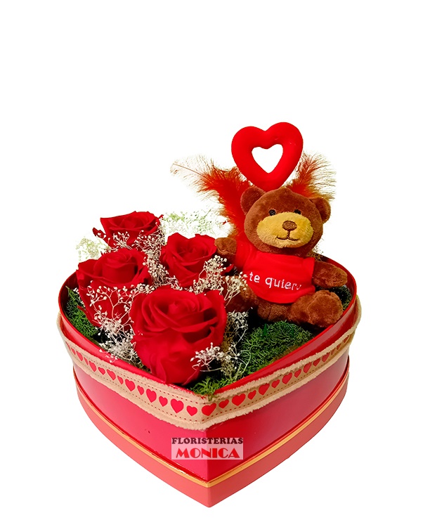Coraz&oacute;n con Rosas y Peluche